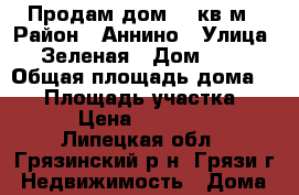 Продам дом 64 кв.м › Район ­ Аннино › Улица ­ Зеленая › Дом ­ 15 › Общая площадь дома ­ 64 › Площадь участка ­ 16 › Цена ­ 800 000 - Липецкая обл., Грязинский р-н, Грязи г. Недвижимость » Дома, коттеджи, дачи продажа   . Липецкая обл.